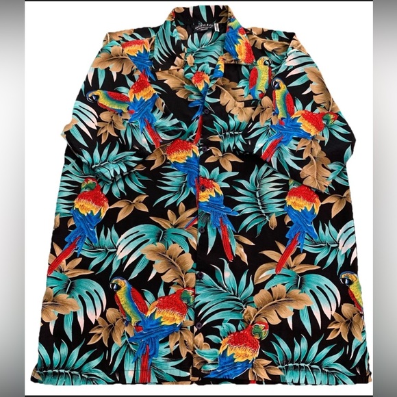 Pacific Company Men’s Hawaiian shirt Medium Floral Beach Parrot Print Magnum PI - Picture 11 of 12